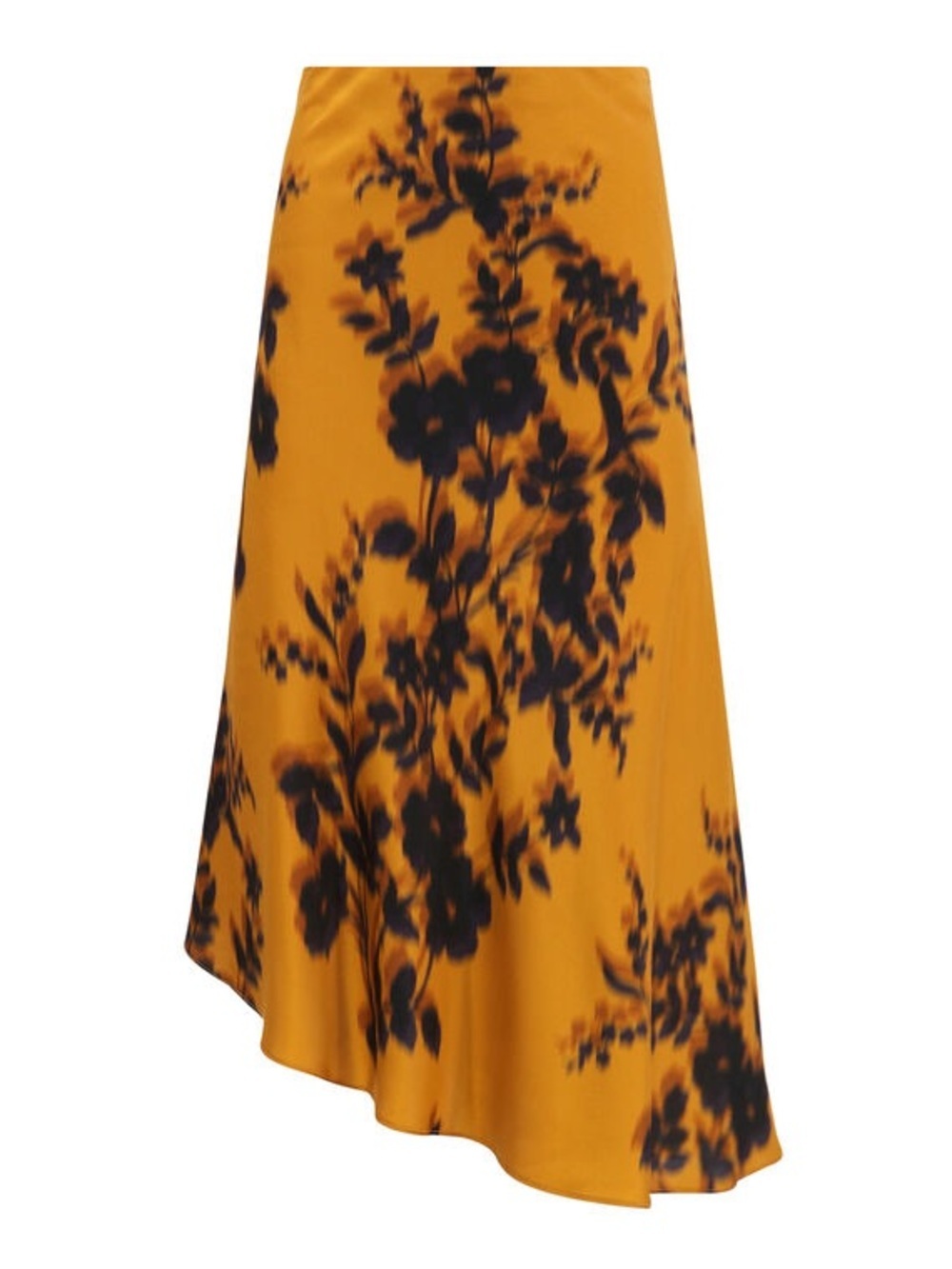Christy Lynn Josie Skirt Silk Gold Midi Asymmetrical Bold Print Side Zip Floral
